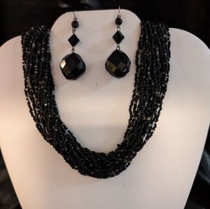 Vintage Signed Japan Multi Strand beaded Necklace & Vintage Earrings